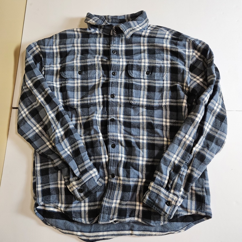 American Eagle Flannel Shirt Mens M Blue Plaid Button Front Cotton